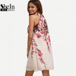 SheIn Summer Short Dresses Casual Womens New Arrival Multicolor Round Neck Floral Cut Out Sleeveless Shift Dress