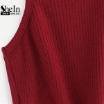 SheIn Summer Style Tank Top For Ladies Casual Tops Woman Plain Round Neck Sleeveless Tie Front Ribbed Crop Tank Top