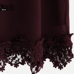 SheIn Summer Style Women Tops Fashion Camisoles For Woman Plain Burgundy Crochet Trim Hollow Chiffon Halter Neck Top