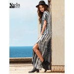 SheIn Summer Women Dresses 2017 Tie Dye Print Side Split Loose Long Dress Curved Hem V Neck Short Sleeve Maxi Dress