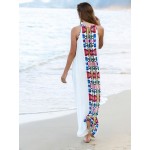 SheIn Women Summer Long Dresses Casual Multicolor Sleeveless Placement Print Keyhole Back Beach Wear Loose Maxi Dress