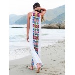 SheIn Women Summer Long Dresses Casual Multicolor Sleeveless Placement Print Keyhole Back Beach Wear Loose Maxi Dress