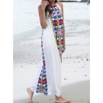 SheIn Women Summer Long Dresses Casual Multicolor Sleeveless Placement Print Keyhole Back Beach Wear Loose Maxi Dress