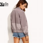 SheIn Womens Autumn Casual Jackets Ladies Color Block Pocket Zipper Front Stand Collar Long Sleeve Basic Jacket Coat Outwear