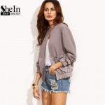 SheIn Womens Autumn Casual Jackets Ladies Color Block Pocket Zipper Front Stand Collar Long Sleeve Basic Jacket Coat Outwear