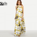 SheIn Womens Summer Long Beach Dresses Boho Ladies New Style Fashion Multicolor Floral Print Sleeveless Maxi Dress