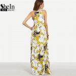 SheIn Womens Summer Long Beach Dresses Boho Ladies New Style Fashion Multicolor Floral Print Sleeveless Maxi Dress