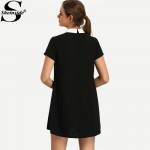 Sheinside Black White Contrast Collared Spliced Women Dresses Casual Summer Style Women 2016 New Ladies Color Block Mini Dress