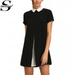 Sheinside Black White Contrast Collared Spliced Women Dresses Casual Summer Style Women 2016 New Ladies Color Block Mini Dress