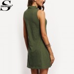 Sheinside Casual Summer Style New Arrival 2016 Straight Mini Dresses Women Mock Neck Sleeveless T-shirt Dress