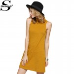 Sheinside Casual Summer Style New Arrival 2016 Straight Mini Dresses Women Mock Neck Sleeveless T-shirt Dress