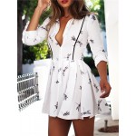 Sheinside Casual Tunic Women Summer Style 2016 Cute Mini Dresses Ladies White Long Sleeve Dragonfly Print Short Dress