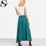 Sheinside Ladies Color-block Chiffon Maxi Dresses New Arrival Summer Style Casual Women Sleeveless Crew Neck Long Dress