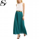 Sheinside Ladies Color-block Chiffon Maxi Dresses New Arrival Summer Style Casual Women Sleeveless Crew Neck Long Dress