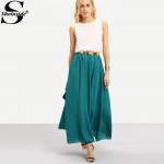 Sheinside Ladies Color-block Chiffon Maxi Dresses New Arrival Summer Style Casual Women Sleeveless Crew Neck Long Dress