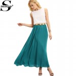 Sheinside Ladies Color-block Chiffon Maxi Dresses New Arrival Summer Style Casual Women Sleeveless Crew Neck Long Dress