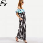 Sheinside Woman Summer Off The Shoulder Polka Dot Ruffle Maxi Dresses Ladies Beach Backless 2016 Multicolor Long Dress