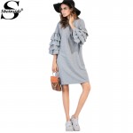 Sheinside Womens Dresses New Arrival European Style Autumn Winter Dress Tiered Ruffle Sleeve Tunic Tee Dress 