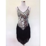 Shining V Neck Stage Clothing  Costume Latin Dance Dresses Women's Art Deco 1920s Gatsby Tassel Fringe Flapper Backless Dress