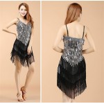 Shining V Neck Stage Clothing  Costume Latin Dance Dresses Women's Art Deco 1920s Gatsby Tassel Fringe Flapper Backless Dress