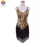 Shining V Neck Stage Clothing  Costume Latin Dance Dresses Women's Art Deco 1920s Gatsby Tassel Fringe Flapper Backless Dress