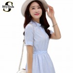 Shirt Dress Women Summer Dress 2017 Fashion Korean Female Short Sleeve White And Blue Striped Linen Casual Dresses For Ladies