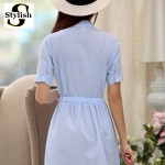 Shirt Dress Women Summer Dress 2017 Fashion Korean Female Short Sleeve White And Blue Striped Linen Casual Dresses For Ladies