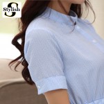 Shirt Dress Women Summer Dress 2017 Fashion Korean Female Short Sleeve White And Blue Striped Linen Casual Dresses For Ladies