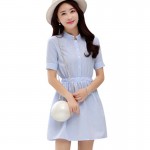 Shirt Dress Women Summer Dress 2017 Fashion Korean Female Short Sleeve White And Blue Striped Linen Casual Dresses For Ladies