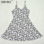 Sibybo Sexy V Neck Sleeveless Summer Dress Women 2018 High Waist A-Line Dresses Casual White Print Cute Short Beach Dress