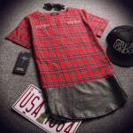 Side Zipper Plaid High Quality Star Look Man Hip Hop Hiphop Skakeboard Streetwear Swag Tshirt Tops Tees T-shirt Men Tyga Style