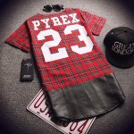 Side Zipper Plaid High Quality Star Look Man Hip Hop Hiphop Skakeboard Streetwear Swag Tshirt Tops Tees T-shirt Men Tyga Style