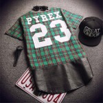 Side Zipper Plaid High Quality Star Look Man Hip Hop Hiphop Skakeboard Streetwear Swag Tshirt Tops Tees T-shirt Men Tyga Style