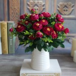 Silk Flower Fake Peony Flower Hot Vivid 6 Branches Autumn Artificial Flowers Wedding Home Party Decoration High Quality C2