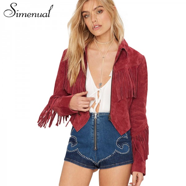 Simenual Fringe suede women basic coats jackets 2017 spring new long sleeve slim female jacket cardigan outwear coat tassel sale