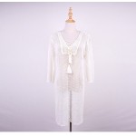 Simenual Lace up crochet beach dress white swimwear 2017 long sleeve lace summer dresses beachwear women outputs sheer pareos