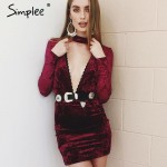 Simple Sexy halter lace velvet dress women Side split party bodycon dress Autumn winter high waist red dress vestido de festa