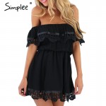 Simplee 2016 summer women dresses Strapless lace stitching off the shoulder dress Slash neck white mini dress vestidos