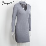 Simplee Apparel Autumn sexy halter knitted dress Women winter elegant bodycon dress Casual black vestidos short sweater dresses