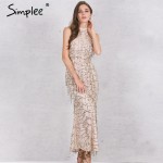 Simplee Apparel Elegant sequin tassel maxi mermaid dress Women evening party summer dress 2016 sexy mesh long dress vestidos