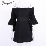 Simplee Apparel Sexy off shoulder cotton black dresses women Sexy hollow out flare sleeve girl dress Summer beach dress vestidos