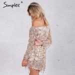 Simplee Apparel Sexy off shoulder sequin tassel summer dress 2016 beach party short dress Women backless vintage dress vestidos