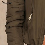 Simplee Apparel Winter parkas cool basic bomber jacket Women Army Green down jacket coat Padded zipper chaquetas biker outwear