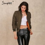 Simplee Apparel Winter parkas cool basic bomber jacket Women Army Green down jacket coat Padded zipper chaquetas biker outwear