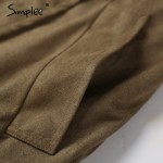 Simplee Autumn Elegant army green suede trench coat vest Fashion pocket belt long outwear 2016 Turn down collar cool waistcoat