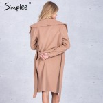 Simplee Black ruffle warm winter coat Women turndown long coat collar overcoat female Casual autumn 2016 pink outerwear