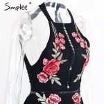 Simplee Embroidery chiffon halter backless sexy dress Women summer 2017 evening long dress Party elegant black vintage dress