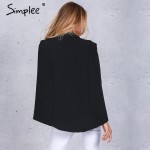 Simplee Fashion cape poncho style white jacket coat autumn Elegant turn-down collar women coat Classical pocket black outwear