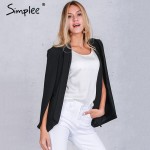 Simplee Fashion cape poncho style white jacket coat autumn Elegant turn-down collar women coat Classical pocket black outwear