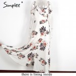 Simplee Floral print ruffles chiffon long dress Women strap v neck split beach summer dress Sexy backless maxi dresses vestidos